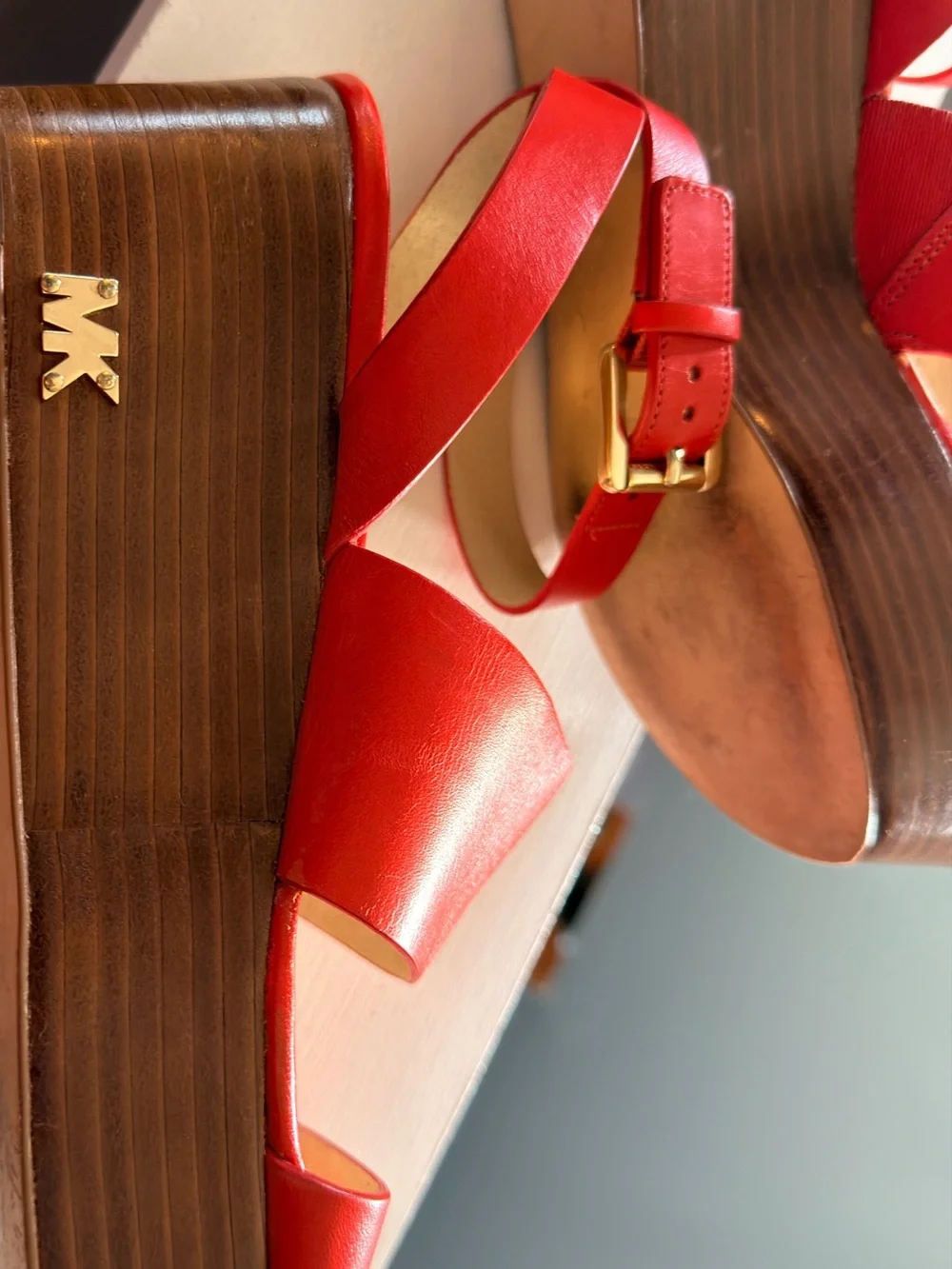 Michael Kors Coral Orange/Red Leather Ankle-Strap Sandals